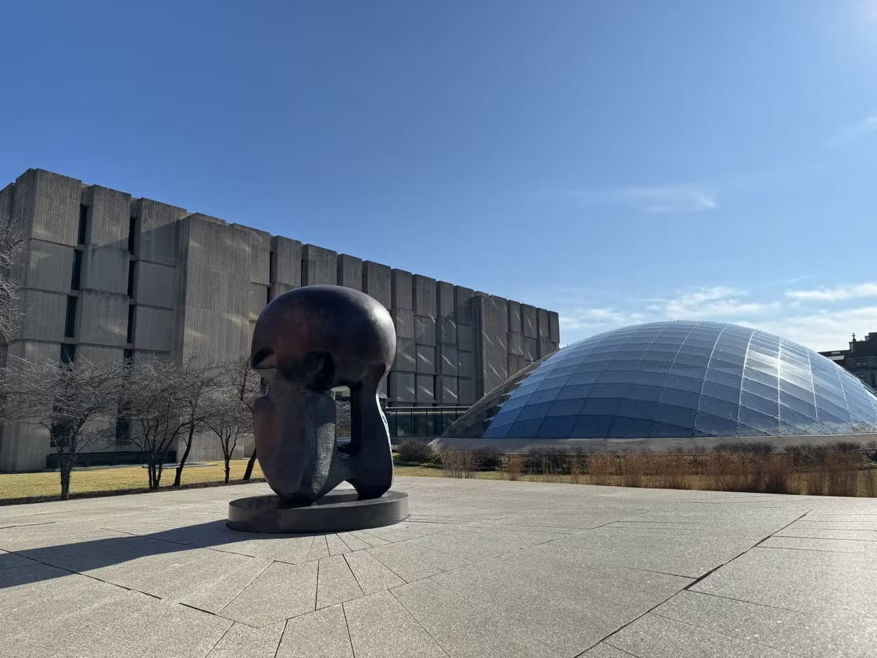 Photo of Henry Moore's Nuclear Energy sculpture